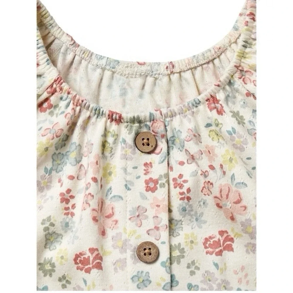 Modern Moments By Gerber Toddler Girl Organic Ruffled Sleeve Faux Button Top New